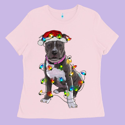 Ladies Tee Pitbull With Christmas Lights
