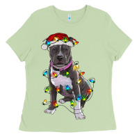 Matcha Pitbull With Christmas Lights Ladies Tee - RanaPortraitStore