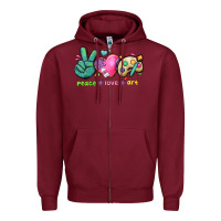 Burgundy peace love art Zipper Hoodie - NancyCooperArtShop