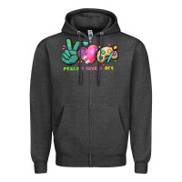 Charcoal Heather peace love art Zipper Hoodie - NancyCooperArtShop