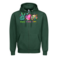 Sports Green peace love art Zipper Hoodie - NancyCooperArtShop
