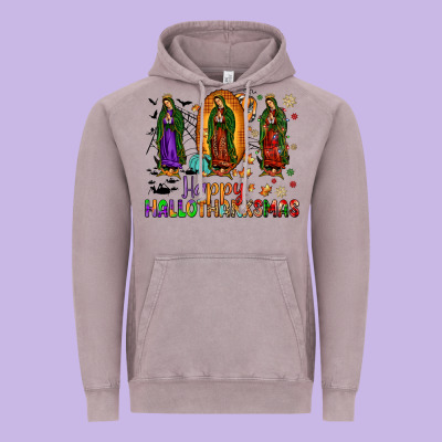 Our Lady Of Guadalupe Happy Hallothanksmas Vintage Hoodie Designed By Jahusdesignshop