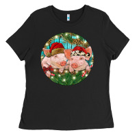 Black Christmas Pigs Ladies Tee - RanaPortraitStore