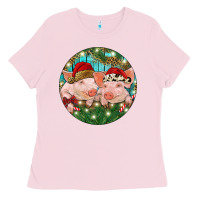 Bubblegum Pink Christmas Pigs Ladies Tee - RanaPortraitStore
