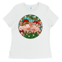 White Christmas Pigs Ladies Tee - RanaPortraitStore