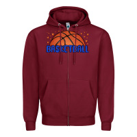Burgundy basketball Zipper Hoodie - MaliasSmallBusiness