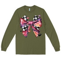 Army Green coquette bow floral checkered pattern Long Sleeve Tee - JahusDesignShop