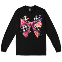 Black coquette bow floral checkered pattern Long Sleeve Tee - JahusDesignShop