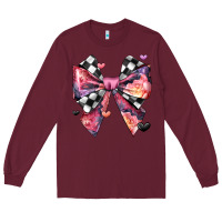 Burgundy coquette bow floral checkered pattern Long Sleeve Tee - JahusDesignShop