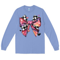 Colony Blue coquette bow floral checkered pattern Long Sleeve Tee - JahusDesignShop