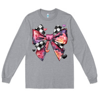 Heather Grey coquette bow floral checkered pattern Long Sleeve Tee - JahusDesignShop