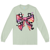 Matcha coquette bow floral checkered pattern Long Sleeve Tee - JahusDesignShop