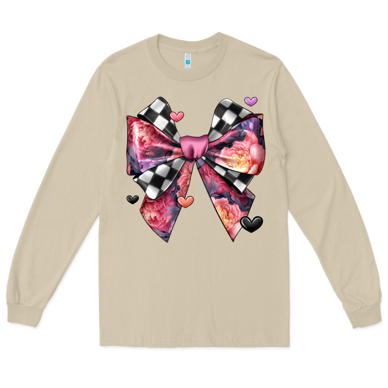 Coquette Bow Floral Checkered Pattern Long Sleeve Tee by JahusDesignShop | Teevron