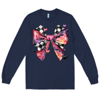 Navy coquette bow floral checkered pattern Long Sleeve Tee - JahusDesignShop