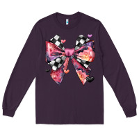 Plum coquette bow floral checkered pattern Long Sleeve Tee - JahusDesignShop