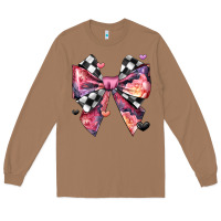 Toasted Coconut coquette bow floral checkered pattern Long Sleeve Tee - JahusDesignShop
