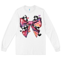 White coquette bow floral checkered pattern Long Sleeve Tee - JahusDesignShop