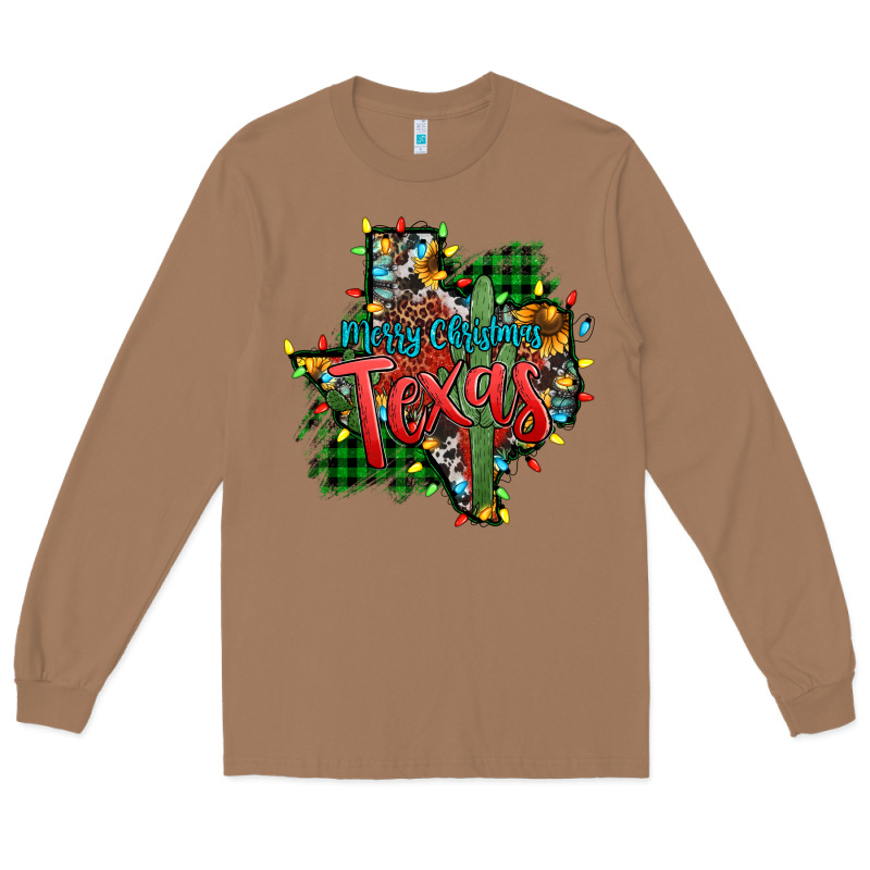 Western Desert Christmas Texas Map Long Sleeve Tee by Jasminsmagicworld | Teevron
