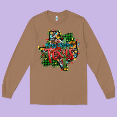 Western Desert Christmas Texas Map Long Sleeve Tee Designed By Jasminsmagicworld