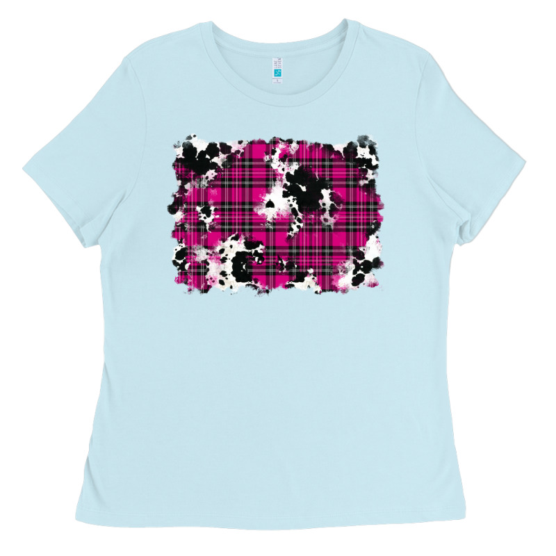 Pink Christmas Plaid Cowhide Pattern Background Ladies Tee by RanaPortraitStore | Teevron