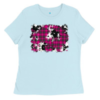 Baby Blue Pink Christmas Plaid Cowhide Pattern Background Ladies Tee - RanaPortraitStore