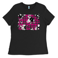 Black Pink Christmas Plaid Cowhide Pattern Background Ladies Tee - RanaPortraitStore