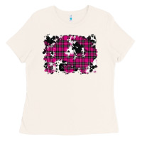 Bone Pink Christmas Plaid Cowhide Pattern Background Ladies Tee - RanaPortraitStore