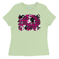 Matcha Pink Christmas Plaid Cowhide Pattern Background Ladies Tee - RanaPortraitStore