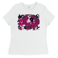 White Pink Christmas Plaid Cowhide Pattern Background Ladies Tee - RanaPortraitStore