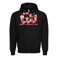 Black happy valentine's day coffee cups Zipper Hoodie - MaliasSmallBusiness