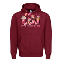 Burgundy happy valentine's day coffee cups Zipper Hoodie - MaliasSmallBusiness