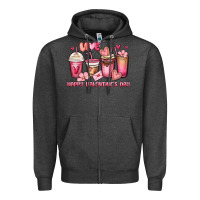 Charcoal Heather happy valentine's day coffee cups Zipper Hoodie - MaliasSmallBusiness