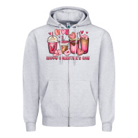 Heather Grey happy valentine's day coffee cups Zipper Hoodie - MaliasSmallBusiness