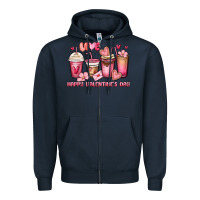 Navy happy valentine's day coffee cups Zipper Hoodie - MaliasSmallBusiness