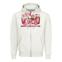 Oatmeal Heather happy valentine's day coffee cups Zipper Hoodie - MaliasSmallBusiness