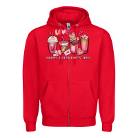 Red happy valentine's day coffee cups Zipper Hoodie - MaliasSmallBusiness