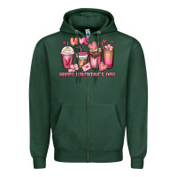 Sports Green happy valentine's day coffee cups Zipper Hoodie - MaliasSmallBusiness