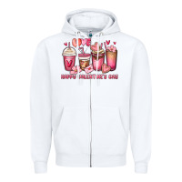 White happy valentine's day coffee cups Zipper Hoodie - MaliasSmallBusiness