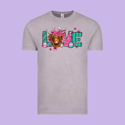 Love Easter Floral Longhaired Cow Vintage Tee Designed By Jasminsmagicworld