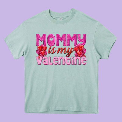 Mommy Is Valentine Heavy Core Tee Designed By Texasbilliewilder