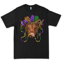 Black highland cow with mardi gras hat Premium Tee - RanaPortraitStore
