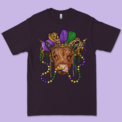 Highland Cow With Mardi Gras Hat Premium Tee Designed By Ranaportraitstore