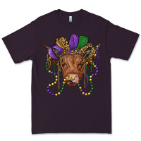 Plum highland cow with mardi gras hat Premium Tee - RanaPortraitStore