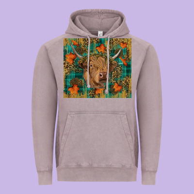 Western Fall Cow Vintage Hoodie Designed By Ranaportraitstore
