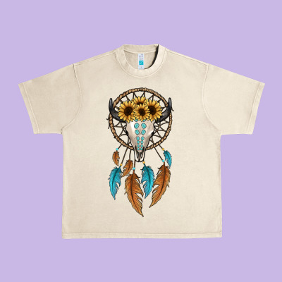 Dreamer Catcher Bull Skull Urban Heavy Tee Designed By Jahusdesignshop