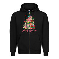 Black merry bookmas christmas book tree Zipper Hoodie - MaliasSmallBusiness
