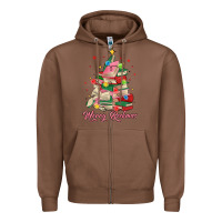 Chestnut merry bookmas christmas book tree Zipper Hoodie - MaliasSmallBusiness