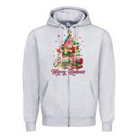 Heather Grey merry bookmas christmas book tree Zipper Hoodie - MaliasSmallBusiness