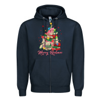 Navy merry bookmas christmas book tree Zipper Hoodie - MaliasSmallBusiness