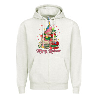 Oatmeal Heather merry bookmas christmas book tree Zipper Hoodie - MaliasSmallBusiness